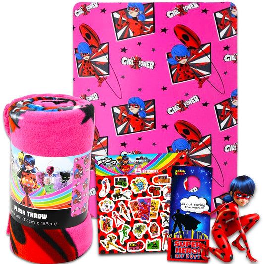 Zagtoon Miraculous Ladybug Fleece Blanket Set - Miraculous Ladybug Fleece Throw Bundle with Stickers and More for Kids Toddlers Children (Miraculous…