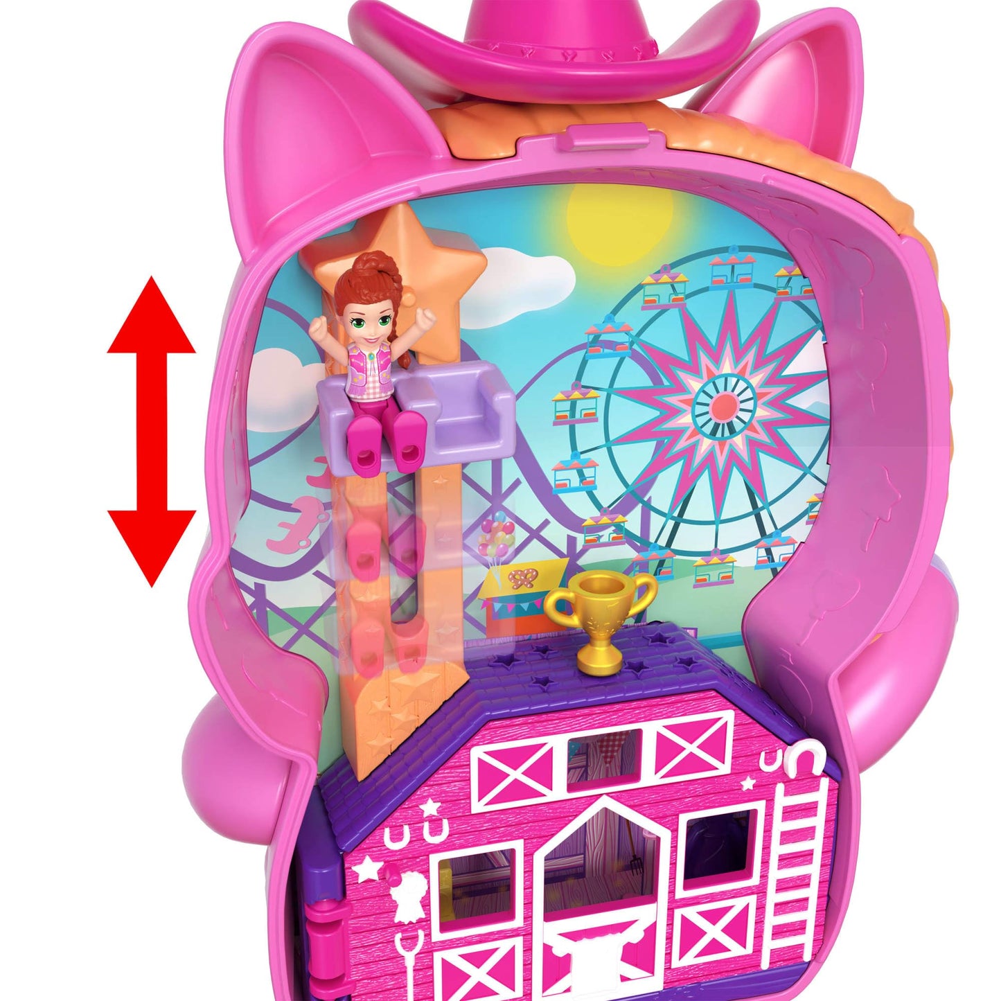 Polly Pocket Dolls and Playset, Pony Rodeo Compact, Travel Toy with 1 Micro Doll, Pet Horses, Food & Fashion Styling Accessories