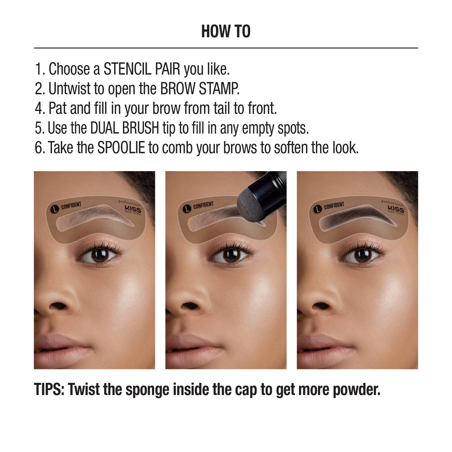 Kiss New York Professional Instant Brow Stamp and Stencil Kit Powder Stamp Eyebrow Shaping Kit (Dark Brown)