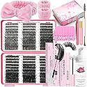 DNSGOOR DIY Lash Extension Kit 590Pcs 9-18mm D Curl Lashes Clusters with Lash Bond and Seal Glue Remover Lash Shampoo Cleansing Brush Headband…