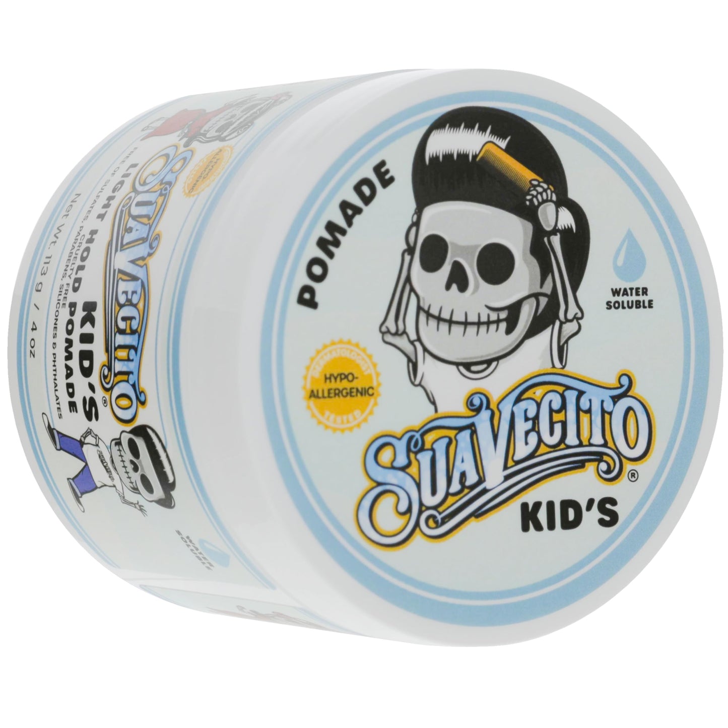 Suavecito Kid's Pomade Calming Chamomile Scent Light Hold 4 oz. - Water Based Flake Free Hair Gel - Dermatologist-Tested, Hypoallergenic Formula