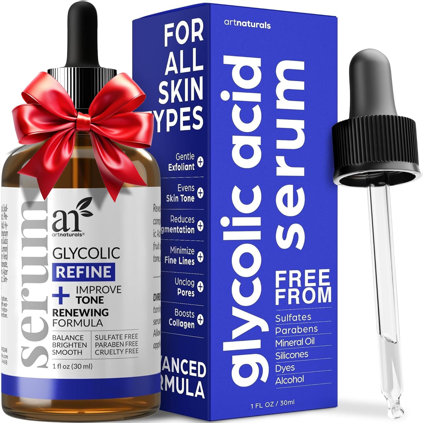 artnaturals Glycolic Serum - Face Serum - Vitamin C and Aloe Vera - Exfoliates and Minimizes Pores, Reduce Acne, Breakouts, and Appearance of Aging