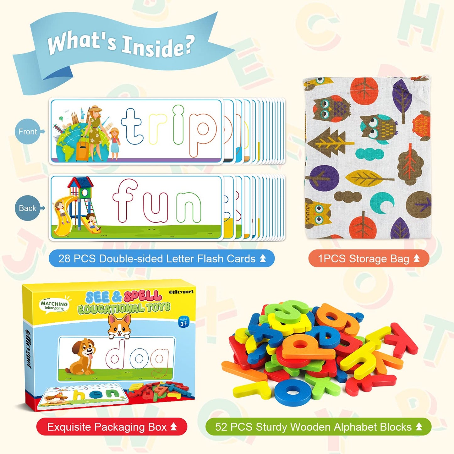 Officygnet See & Spell CVC Word Builder – Alphabet Cards & Matching Letter Game, Fun Learning Toy for Kids Ages 2–6, Preschool & Toddler Activities