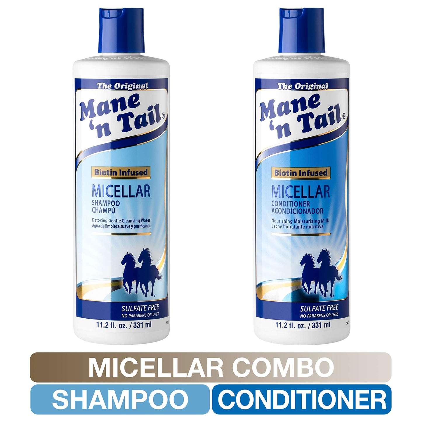 Mane 'n Tail Micellar Shampoo & Conditioner Sulfate Free with Biotin for Oily Hair, Build Up, and Hard Water to Detox and Clarify 11.2 fl oz 2-Pack