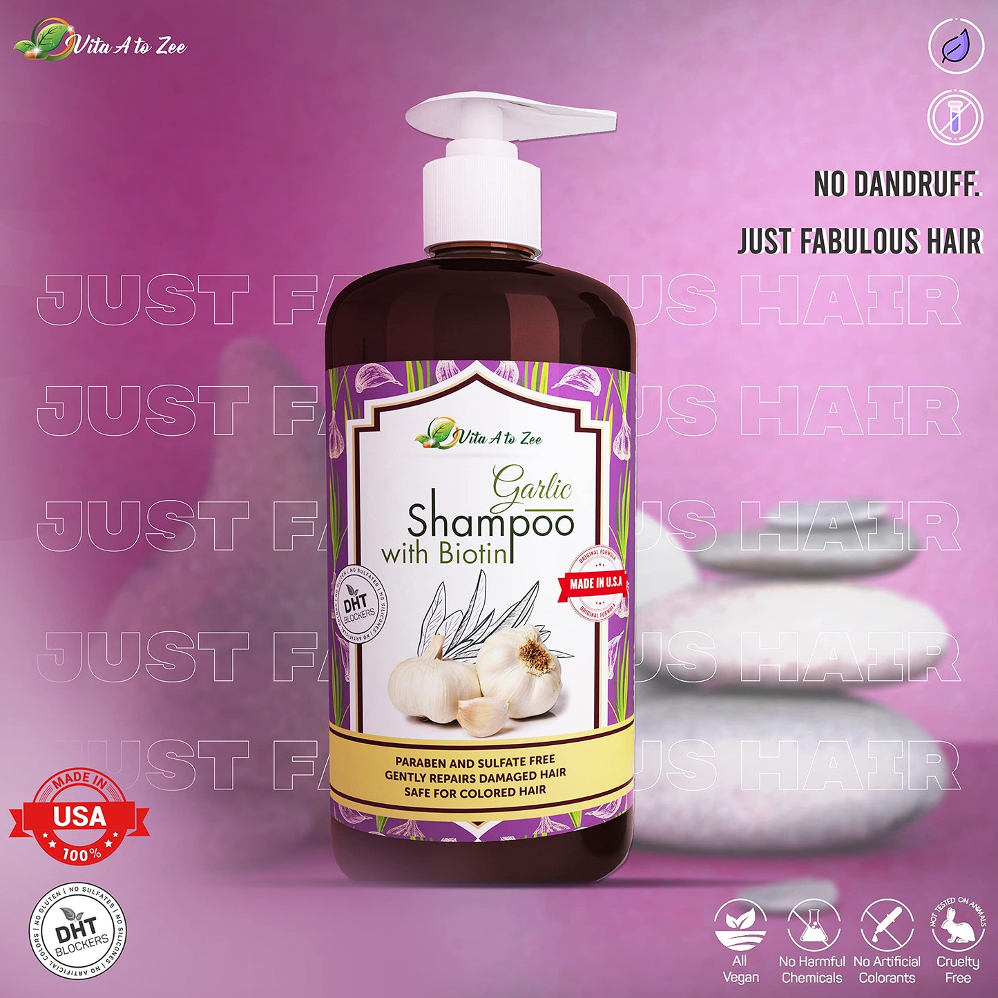 Vita A to Zee Garlic Hair Shampoo with Anti DHT Blocker - Garlic Natural Hair Treatment for Hair Growth, Thickening, Loss, Thinning & Itchy Scalp