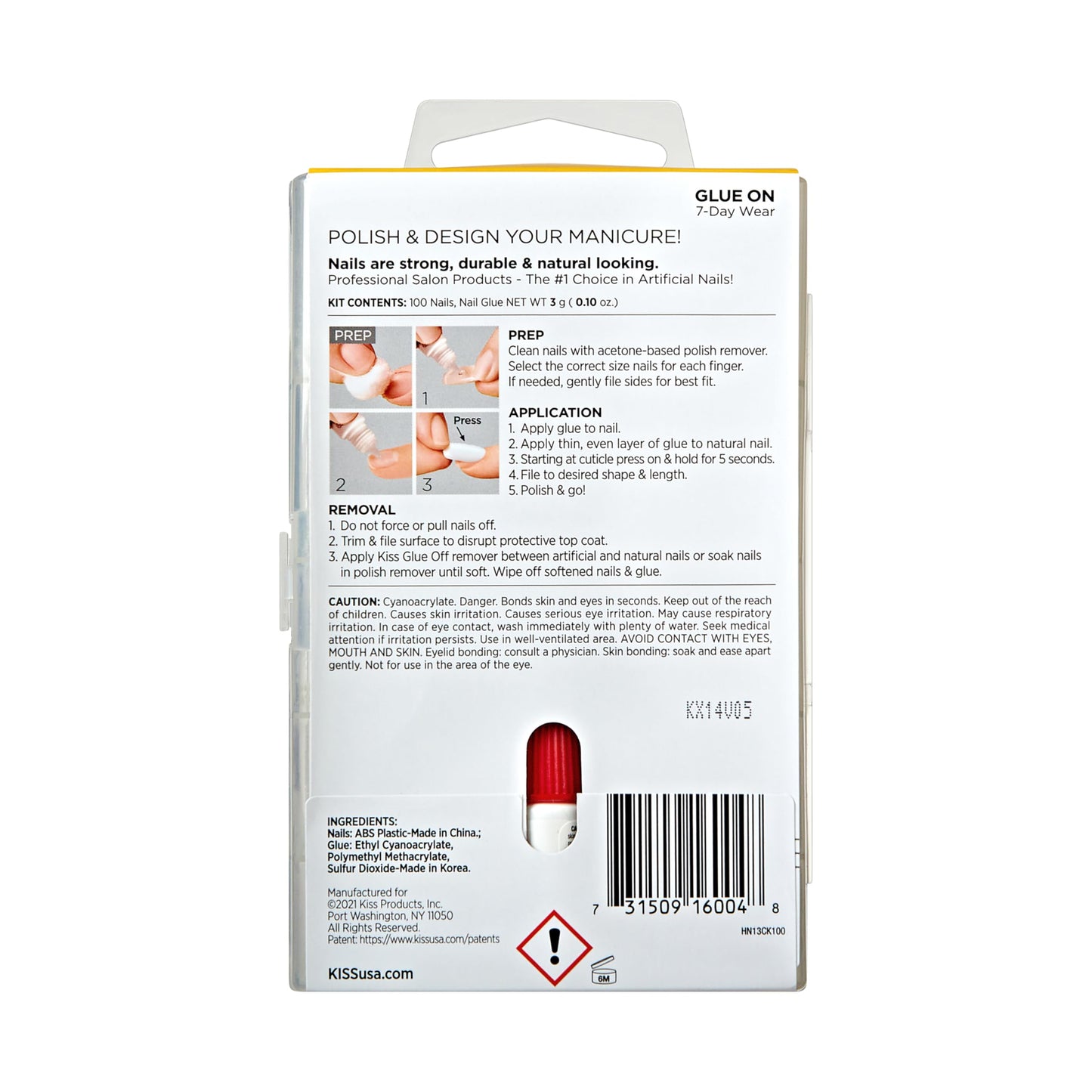 KISS 100 Full-Cover Nails, Press-On Nails, Nail glue included, 'Active Oval' Shape, Clear, Medium Size, Oval Shape, Includes 100 Nails, 3g Maximum