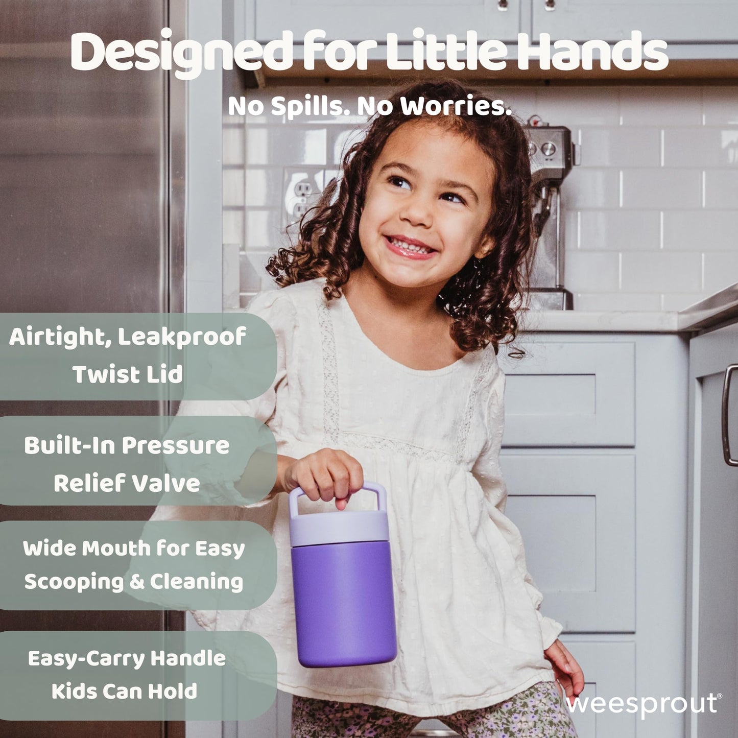 WeeSprout Insulated Stainless Steel Lunch Thermos, Soup Bottle for Hot & Cold Foods, 12 oz Jar for Children, Kid-Friendly Handle, Leakproof…