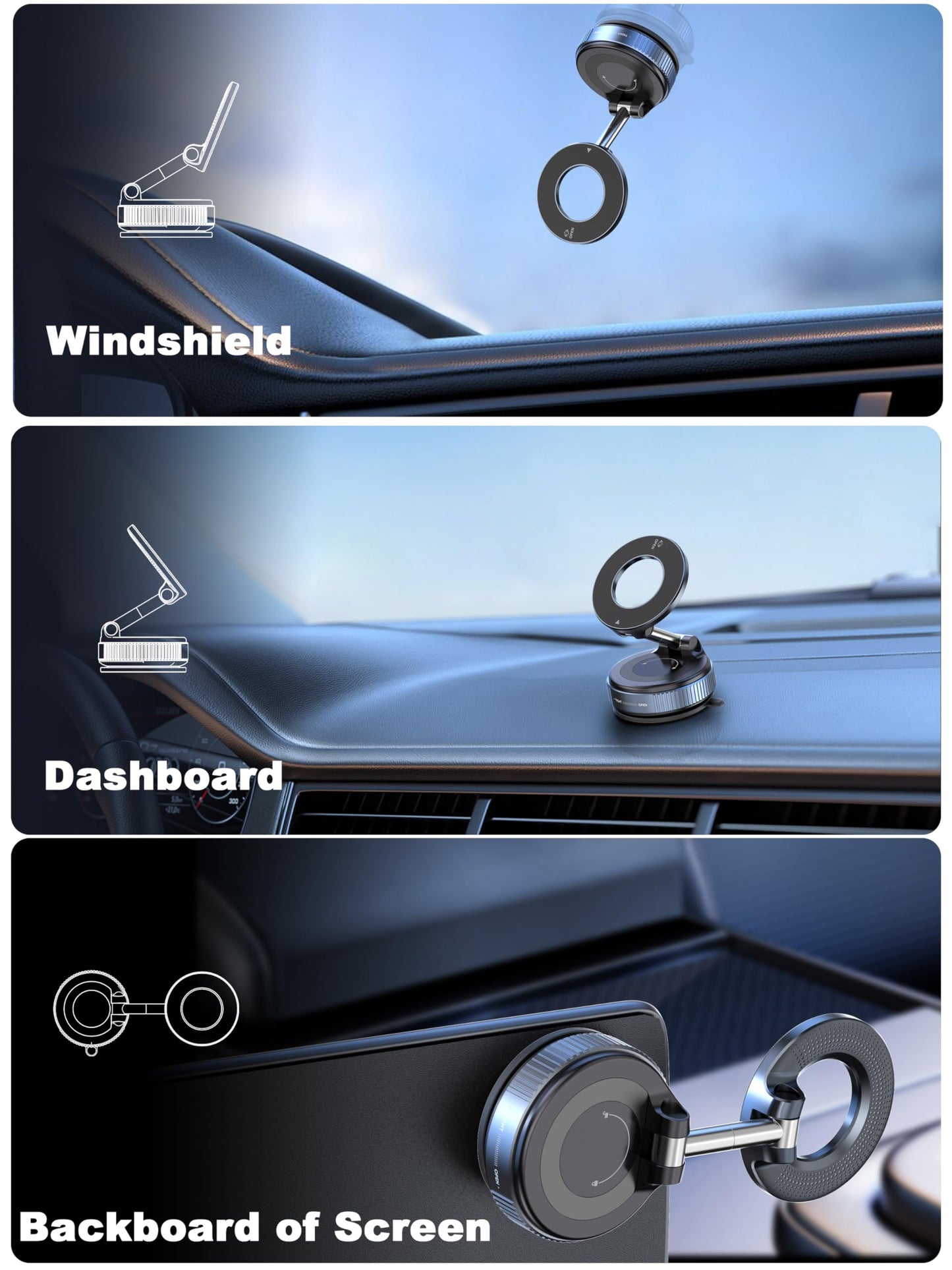 snanlen Upgraded 360° Nano Gel Vacuum Magnetic Phone Holder, Car Phone Holder for Magsafe[108+LBS Strongest Suction & 3000gf Strongest Magnetic]…