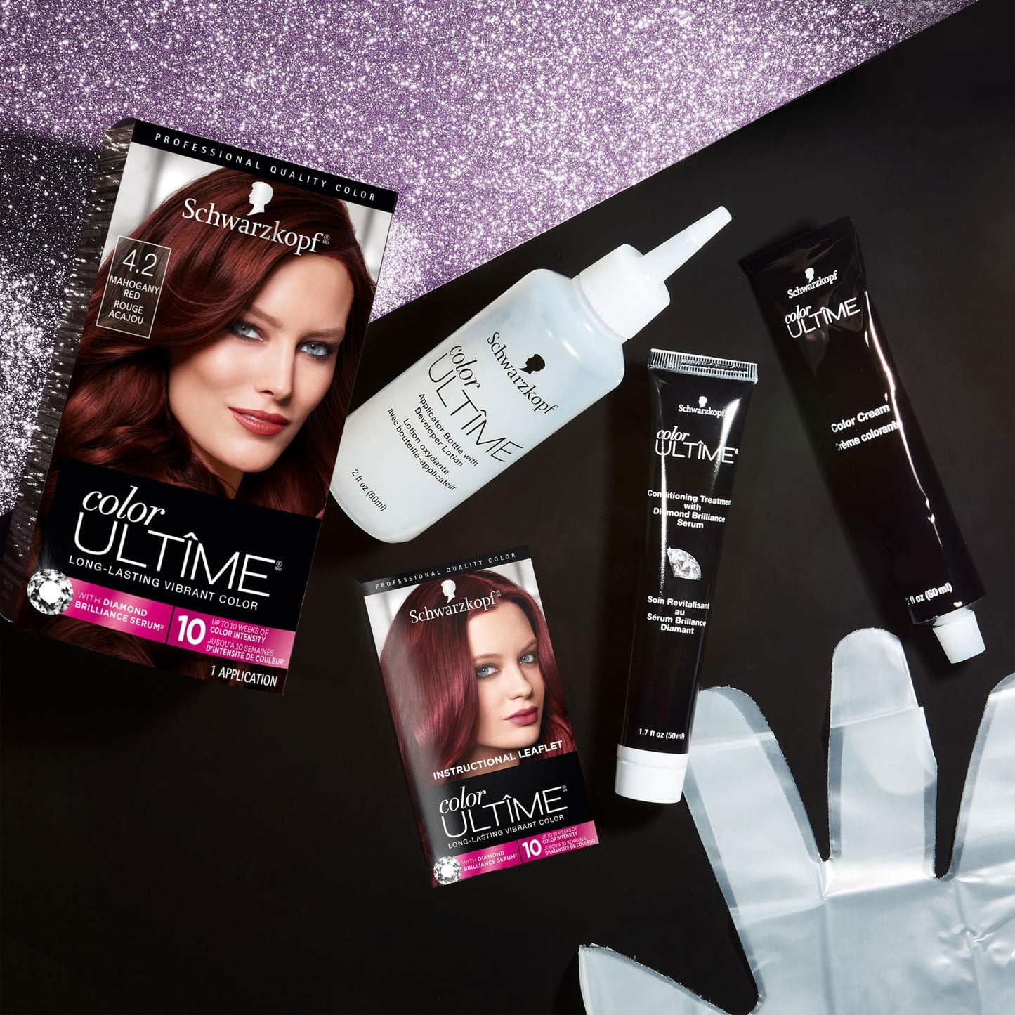 Schwarzkopf Color Ultime 4.2 Mahogany Red Hair Dye, Permanent Intense Red with Diamond Brilliance, Fade-Resistant, Covers Grays, All Hair Textures