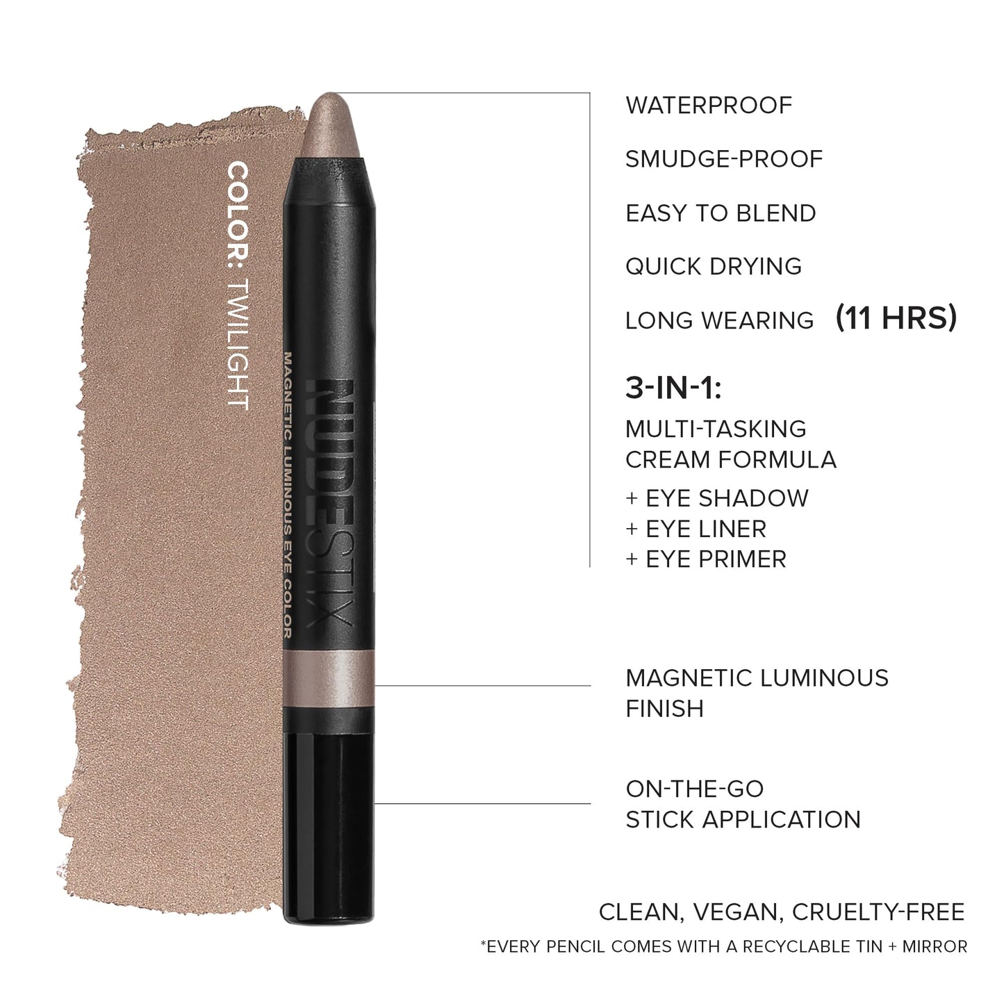 Nudestix Magnetic Luminous Eye Color - 4-in-1 Cream Eyeshadow Stick, Eyeliner, Primer & Highlighter | Long-Wear, Waterproof Satin Finish | Vegan