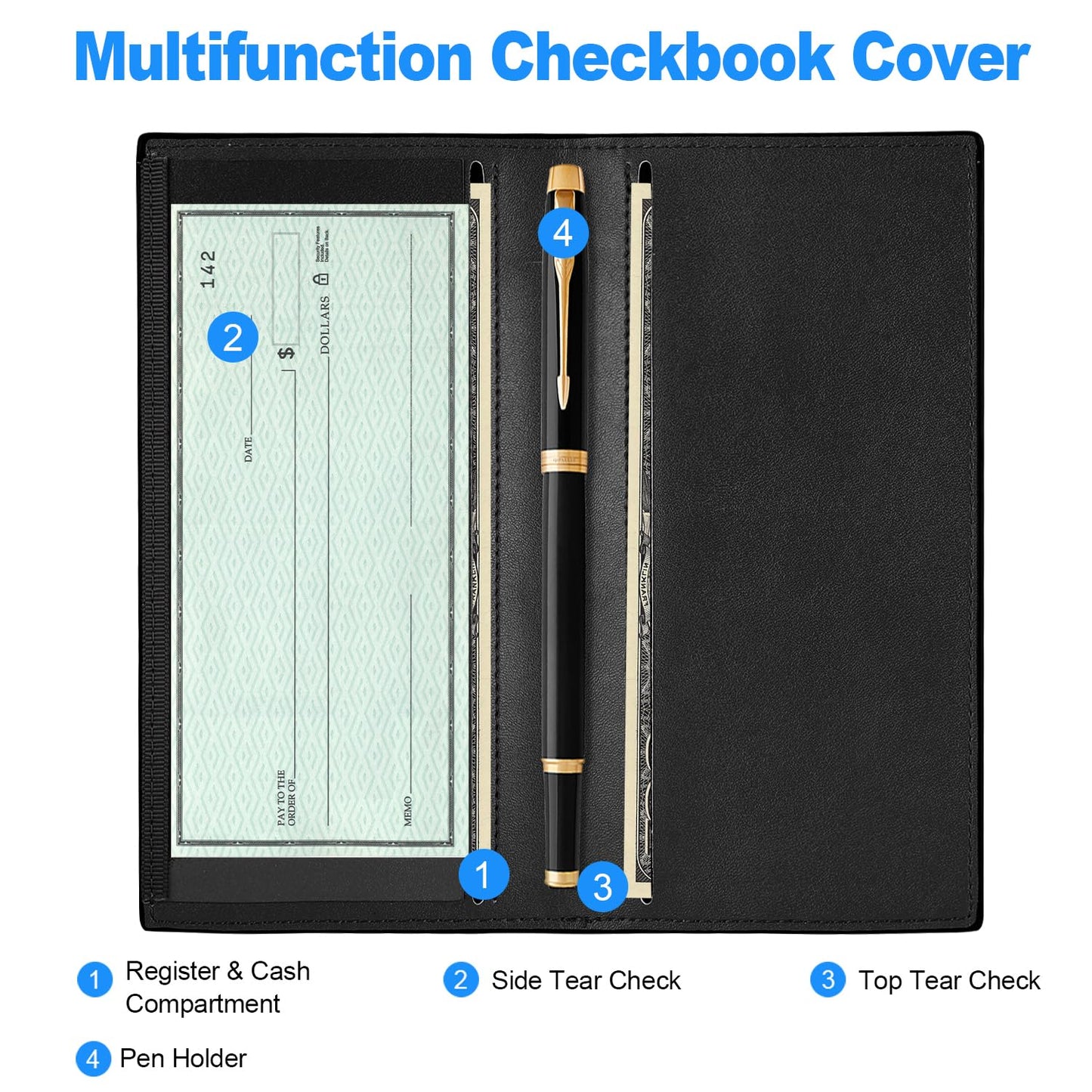 CASMONAL Premium Leather Checkbook Cover for Men and Women Checkbook Holder Wallet RFID Blocking