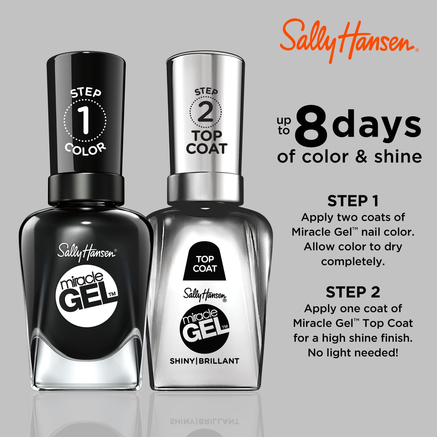 Sally Hansen Miracle Gel Salon Quality Nail Polish | Gel-Like Formula, Two-Step System, No UV Light Needed, Long Lasting | Opaque, | Opaque, Glossy |