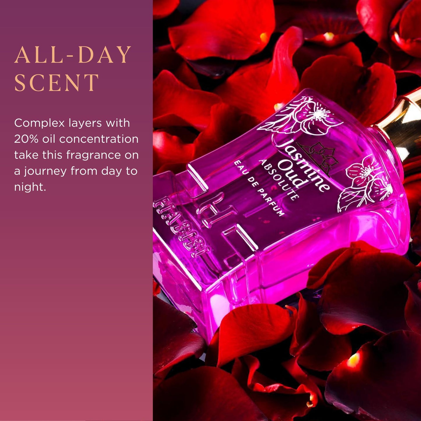 H HABIBI Jasmine Oud Absolute Arabian Perfume for Women - 2.5 oz (75ML) Long Lasting Women's Fragrances, Woody Floral Scent with Leather, Rose & Oud