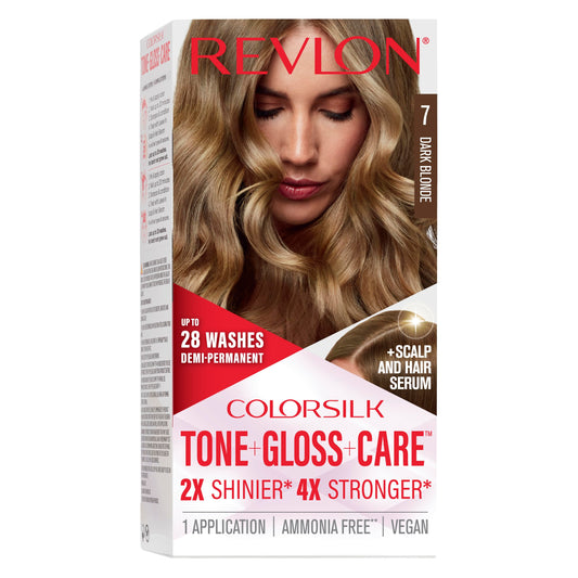 Revlon ColorSilk Tone + Gloss + Care Demi Permanent Hair Color, Dye Kit with Leave-In Scalp and Haircare Serum, 2x Shinier, 4x Stronger, 7 Dark
