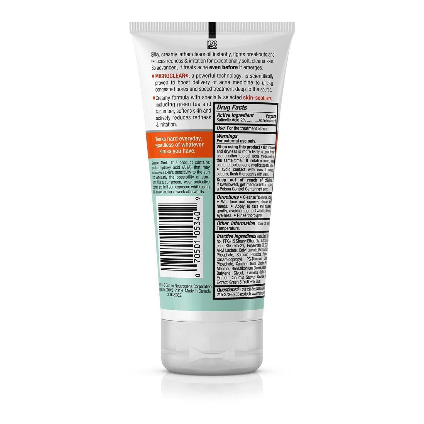 Neutrogena Oil-Free Acne Stress Control Power-Cream Wash, Multi, Cucumber, 6 Ounce