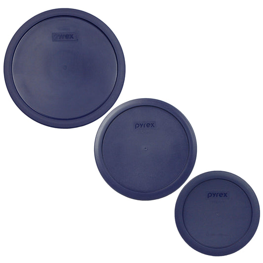 Pyrex 7403-PC 10-Cup, 7402-PC 6/7-Cup, & 7201-PC 4-Cup Blue Food Storage Replacement Lids - Made in USA