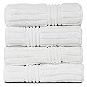 BC Bare Cotton Luxury Hotel & Spa 100% Natural Turkish Cotton Ribbed Channel Pattern Bath Towel (Set of 4), White (852-1501-01)