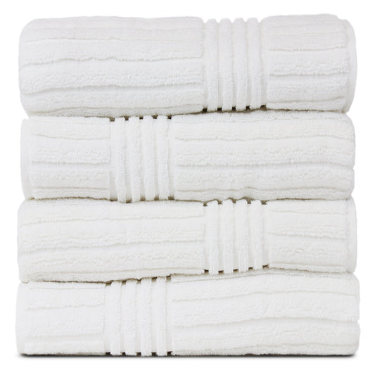BC Bare Cotton Luxury Hotel & Spa 100% Natural Turkish Cotton Ribbed Channel Pattern Bath Towel (Set of 4), White (852-1501-01)