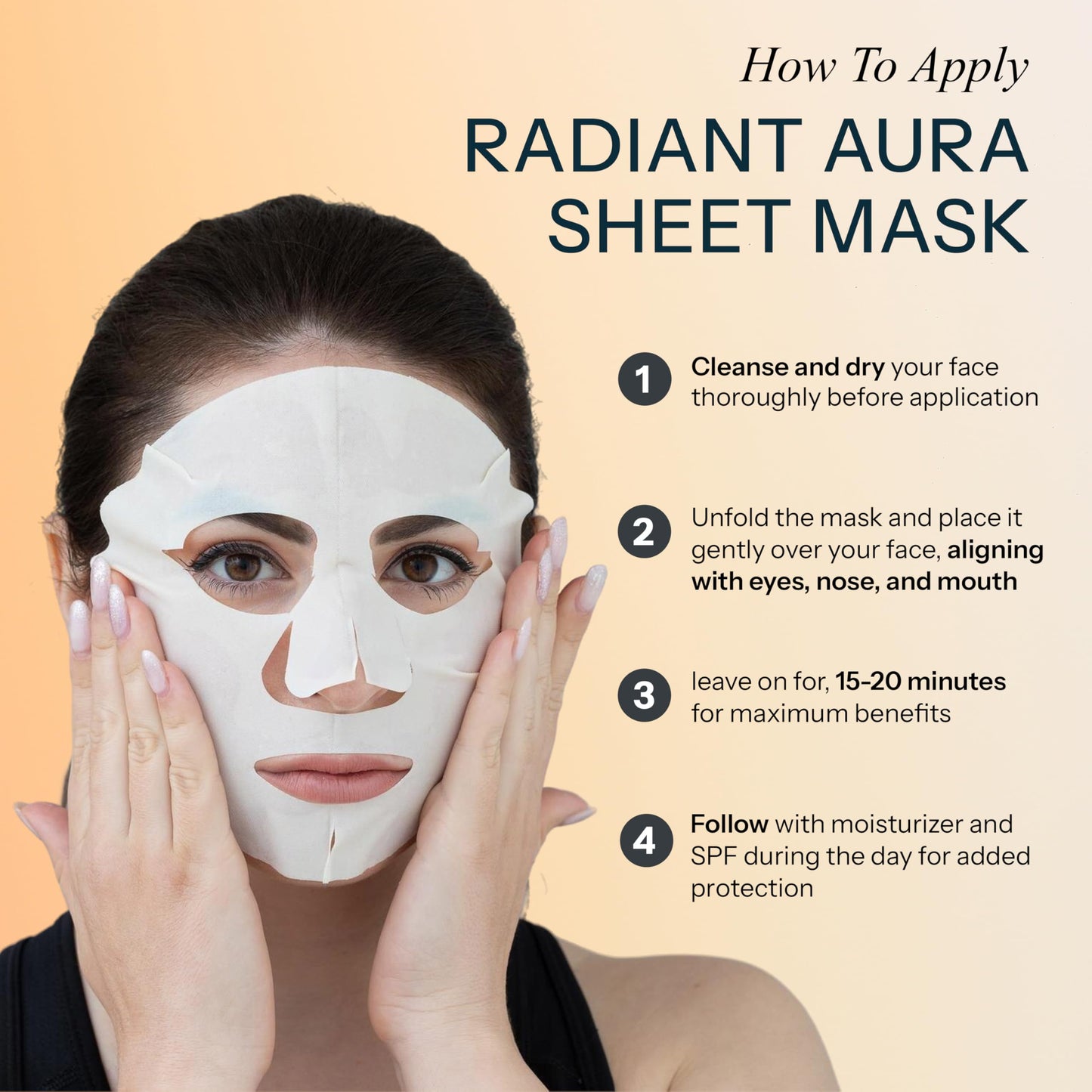 Radiant Aura Vitamin E & Vitamin C Sheet Mask - Dermatologist Tested, Anti Aging, Korean Skin Care - Deep Hydration, Softens Fine Lines, Fades The