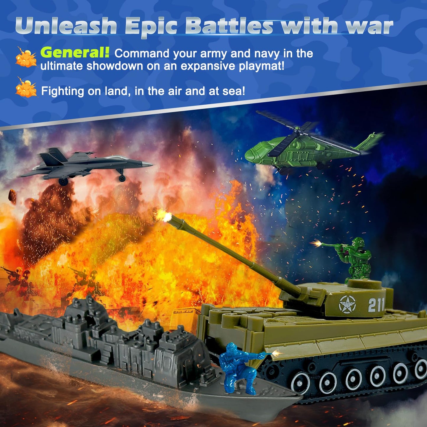 TALGIC Army Men Playset – Large Military Toy Set with Soldiers, Battle Mat, Weapons & Gear Accessories, Combat Toys for Boys Ages 4–12