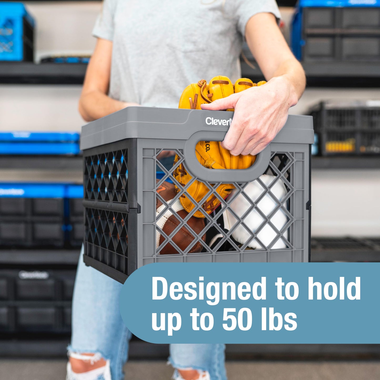 CleverMade Collapsible Milk Crate, Black, 3PK - 25L (6 Gal) Stackable Storage Bins, Holds 50lbs Per Bin - Clevercrates are Heavy Duty, Plastic…