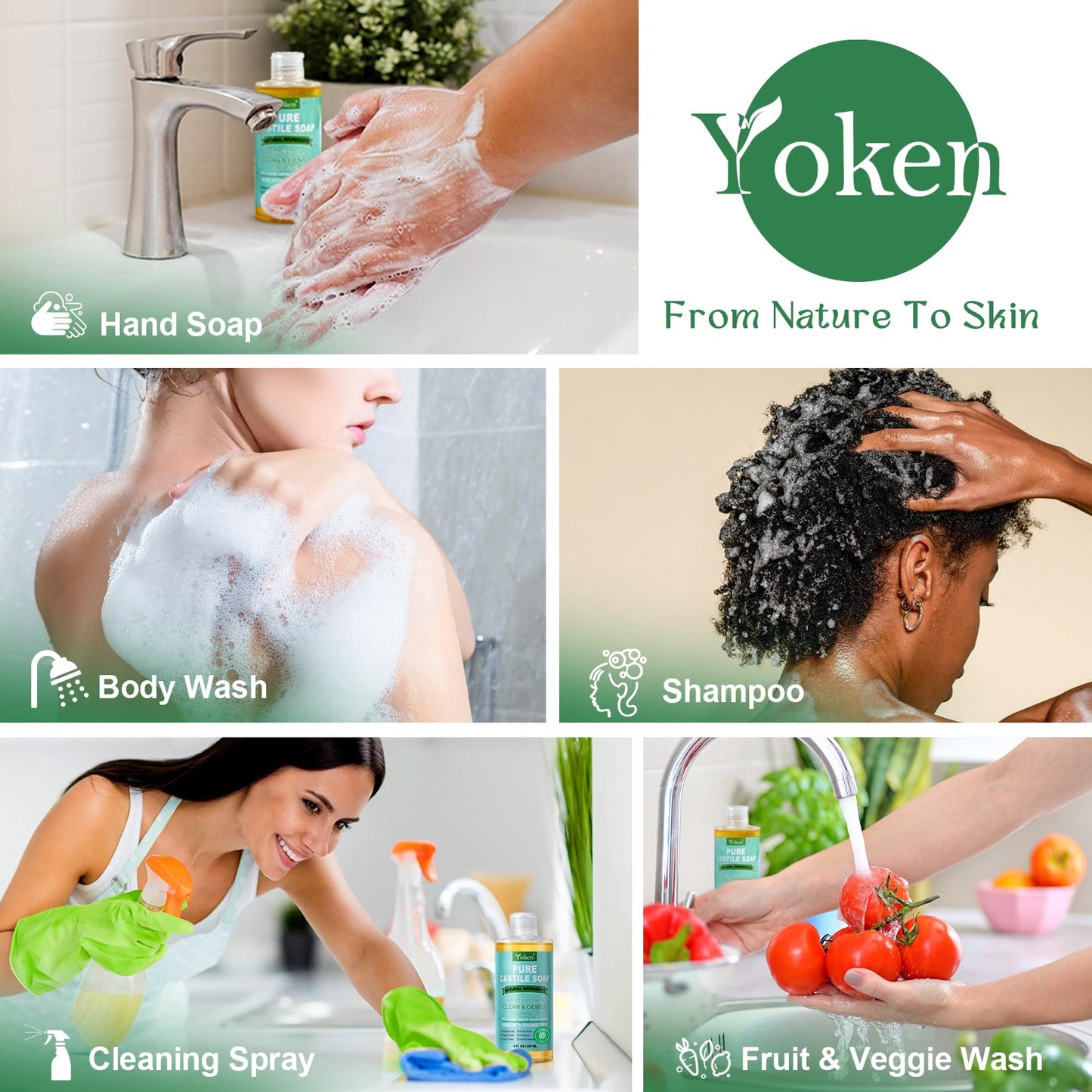 Yoken Pure Castile Liquid Soap 8 Oz Unscented with Organic Oil EWG Verified Beauty and Personal Care Yoken