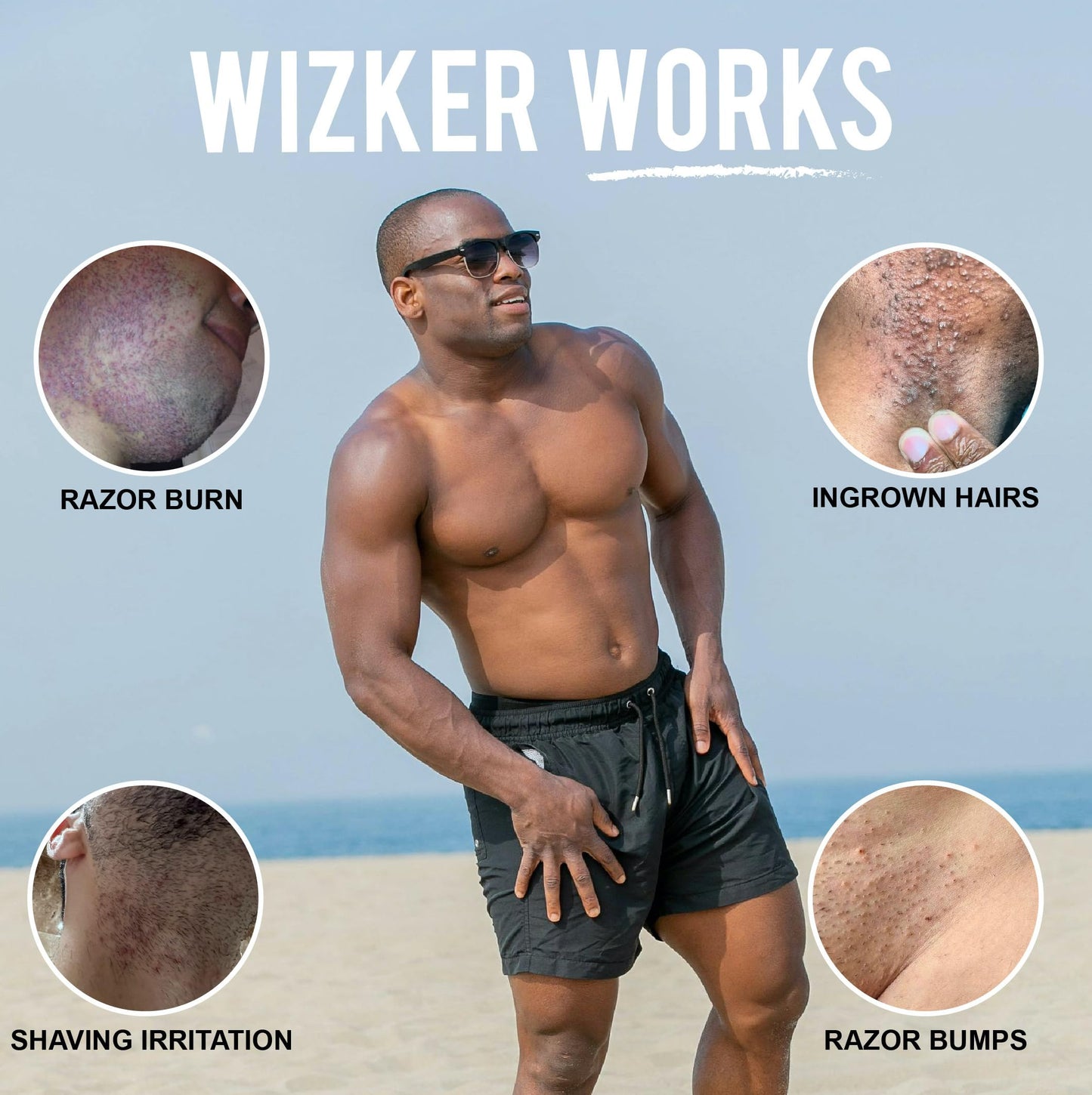 WIZKER® Premium Ingrown Hair Exfoliating Brush: 2-in-1 Soft + Firm Face Body Exfoliator for Sensitive Skin, Prevents Razor Bumps, Shave, Laser, Wax