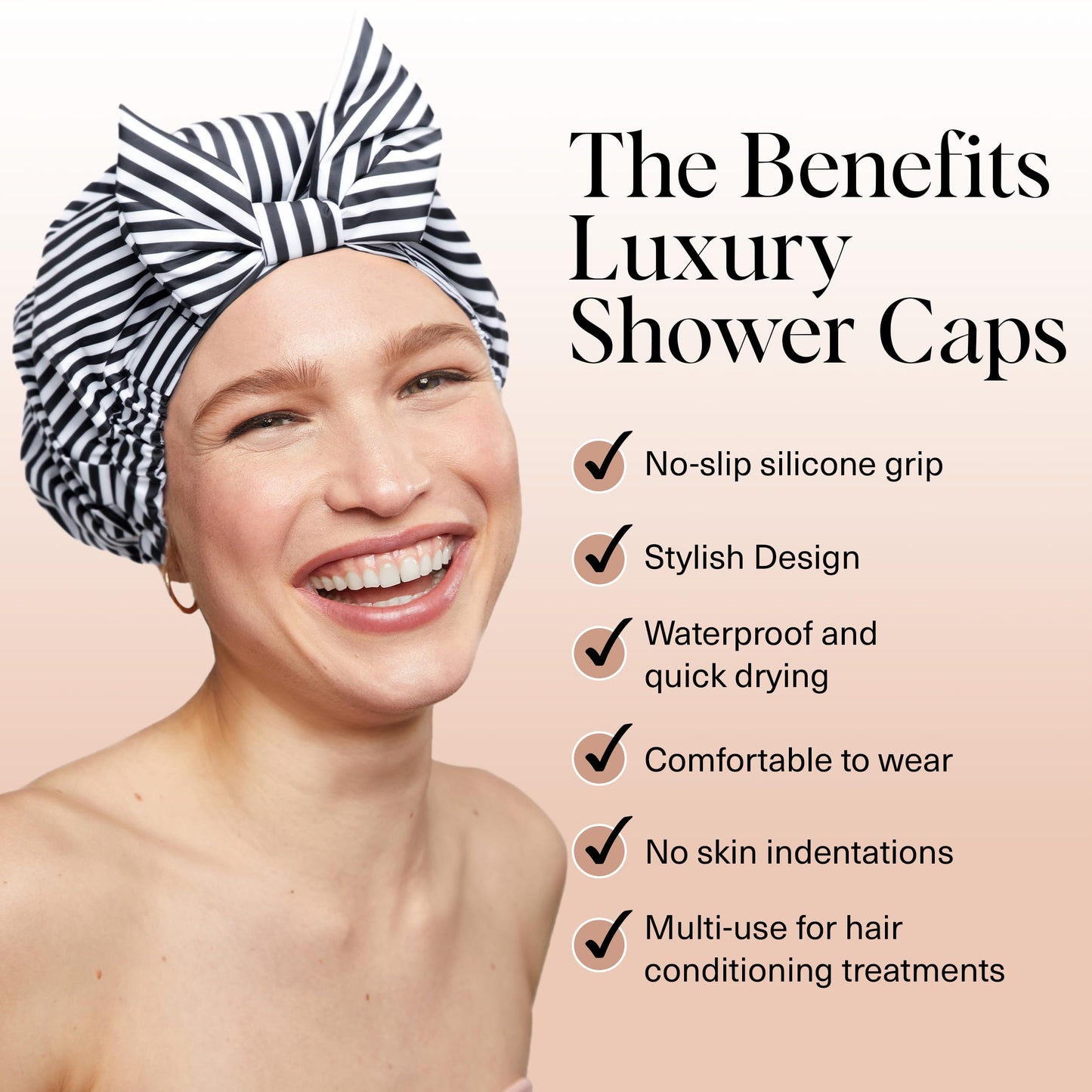 Kitsch Luxury Shower Caps for Women Reusable Waterproof - Large Shower Cap for Women and Men, Non-slip, Quick-dry Hair Cap for Long & Short Hair