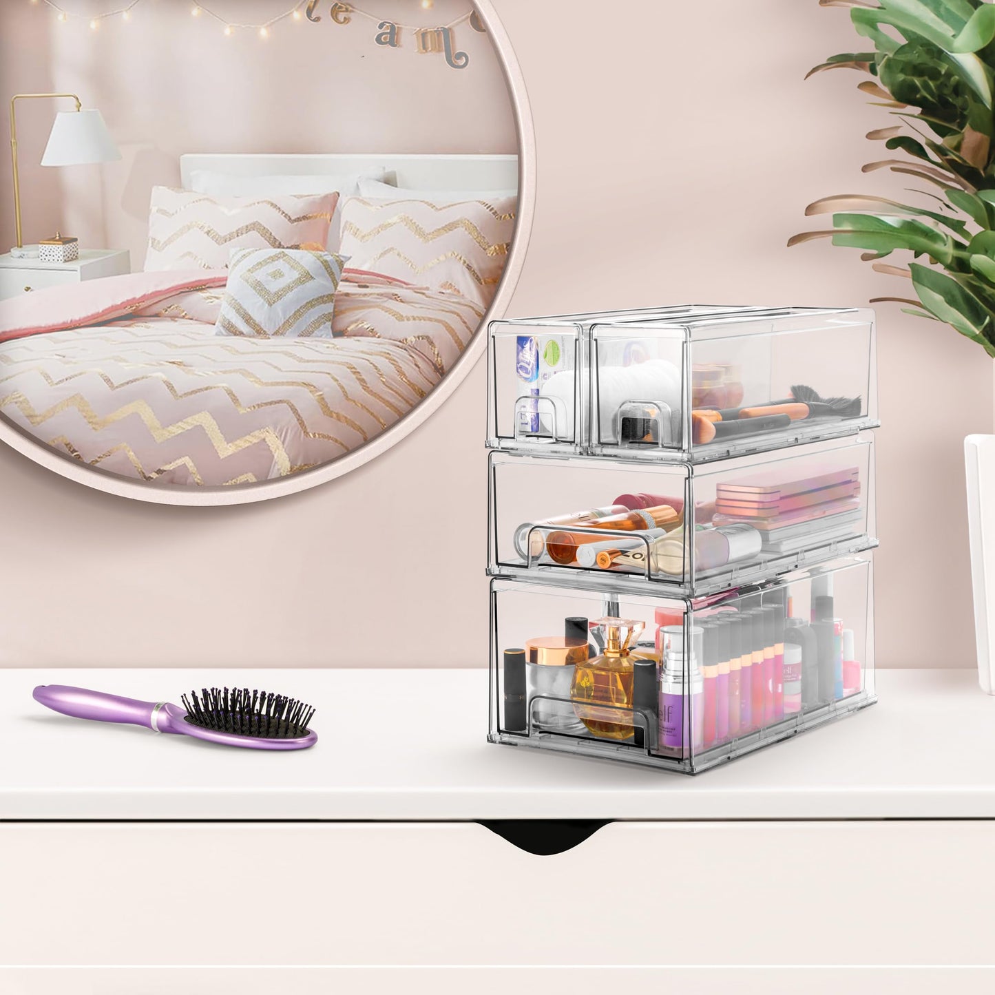 Sorbus Large Clear Stackable Storage Drawers - 2-Pack Plastic Organizer Bins with Handles - Stackable Pull-Out Storage Drawers for Closet, Pantry…