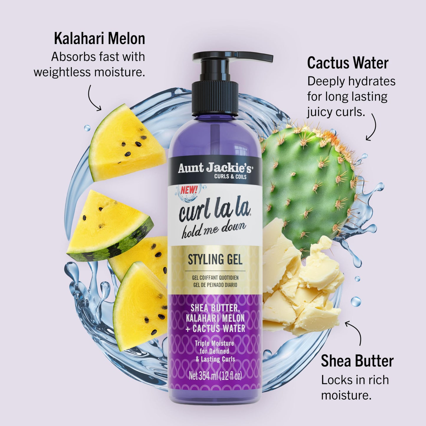 Aunt Jackie's Curls & Coils Curl La La Hold Me Down Styling Gel, 12 fl oz - Triple Moisture for Defined and Lasting Curls