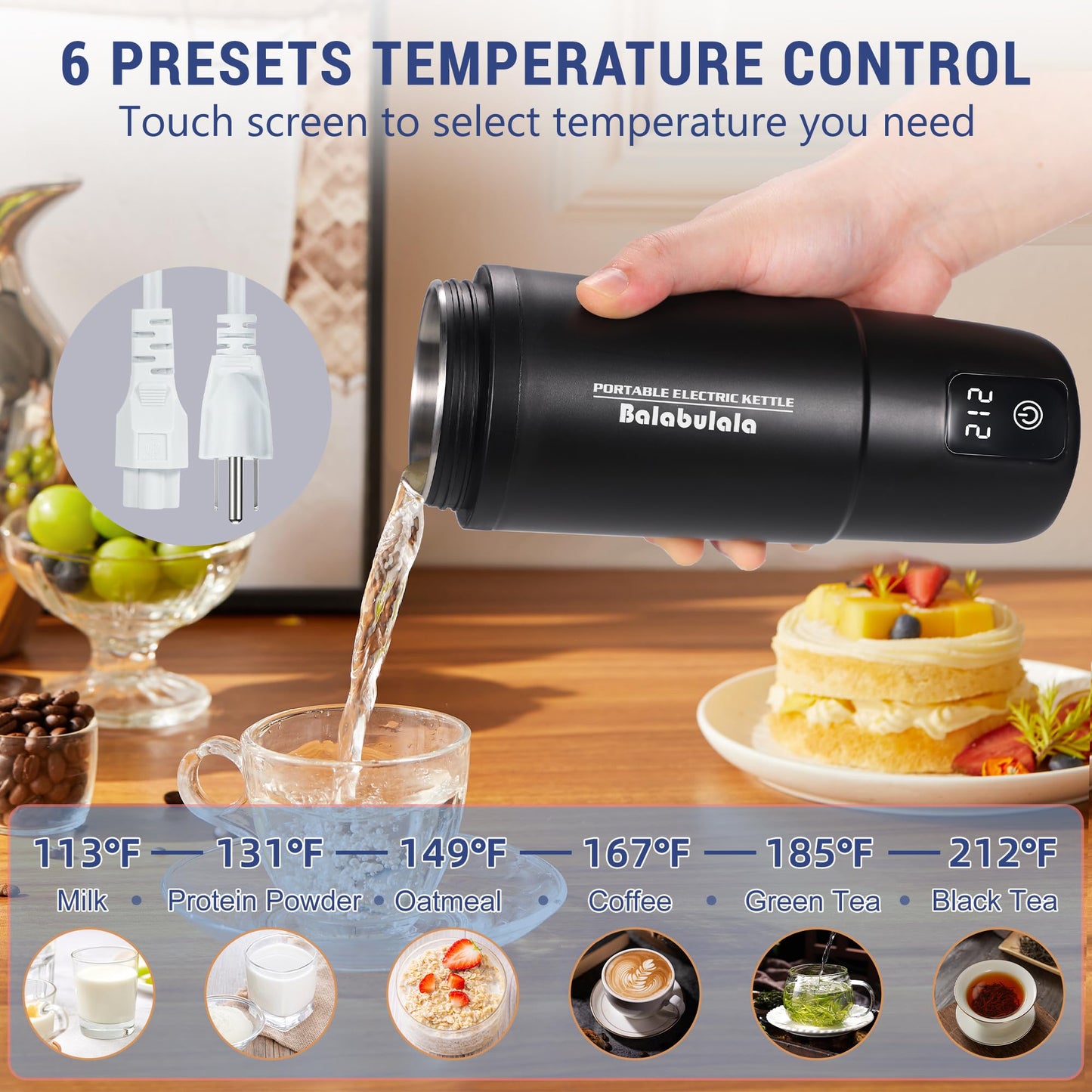 Travel Electric Kettle, Balabulala Portable Water Boiler with 6 Variable Presets,Small Electric Kettle with Keep Warm Temperature Controls & Boil Dry…