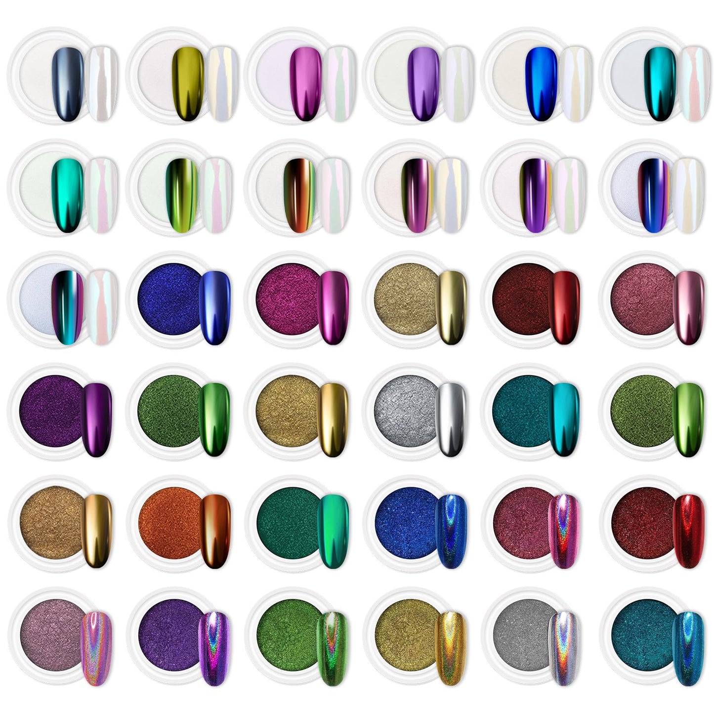 Artdone 36 Jars Chrome Nail Powder Magic White Pearl Kit Mirror Effect Silver Metallic Holographic Dip Nail Powder For Resin Craft & Nail Art Beauty and Personal Care Artdone