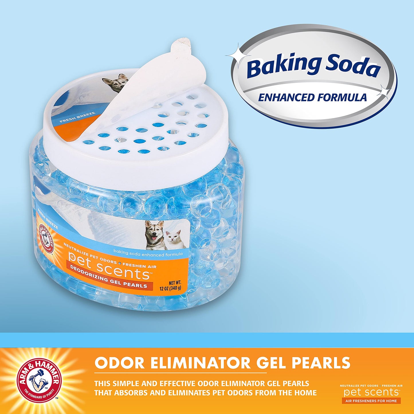 Arm & Hammer Pet Air Care Deodorizing Gel Beads, Fresh Breeze Scent, 12oz Odor Neutralizer with Baking Soda for Pet Smell Control