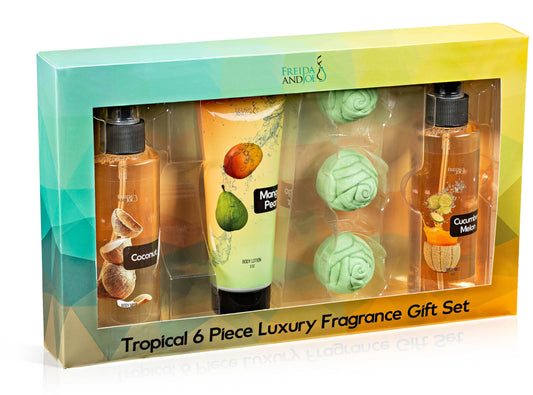 Fine Fragrance Body Mist & Body Splash Gift Set - Luxury Self-Care Combo for Women and Girls (Coconut, Cucumber, Mango Pear w/ Bath Fizzer, Bath Bomb)