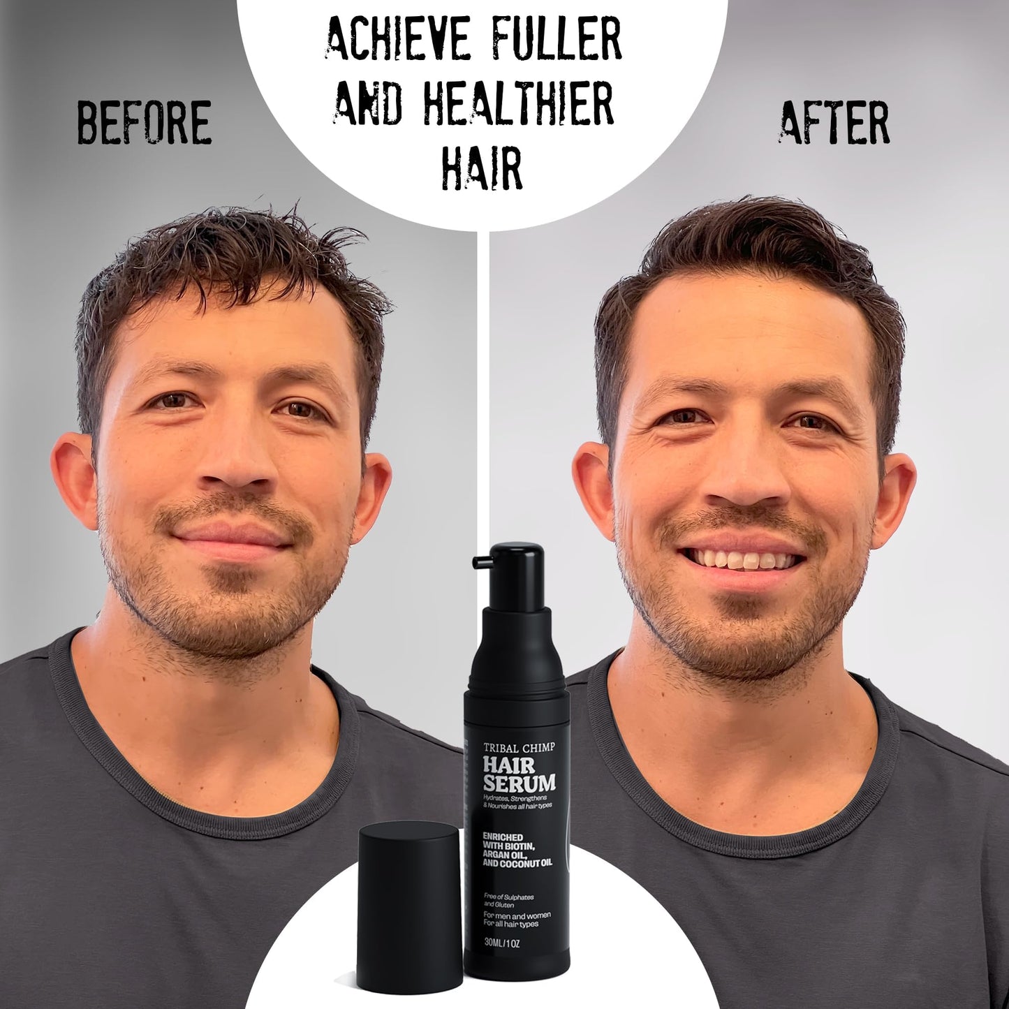 Tribal Chimp 1oz Hair Serum for Day and Night Hair Care - Argan Oil, Coconut Oil, and Biotin for Dry, Frizzy, and Damaged Hairs - Hydrating