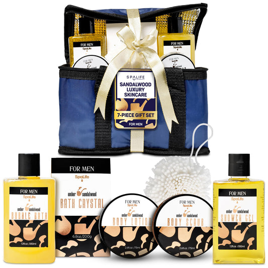 SpaLife Luxury Spa Skincare Sandalwood Gift Set for Men - Mens Body Wash Gifts - Mens Gift Set for Bath and Body - Gifts for Men - Cleansing Beauty and Personal Care SpaLife