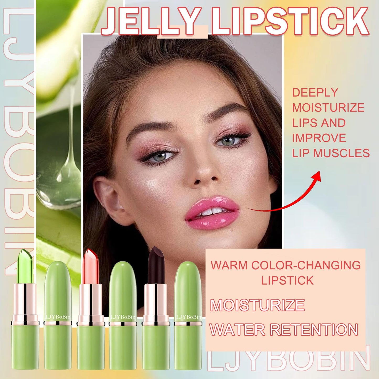 3PCS Aloe Vera Color Changing Lipstick Set,Magic Jelly Lipstick Long Lasting Highly Pigmented Color Change Lip Gloss,Waterproof Lips Moisturizer