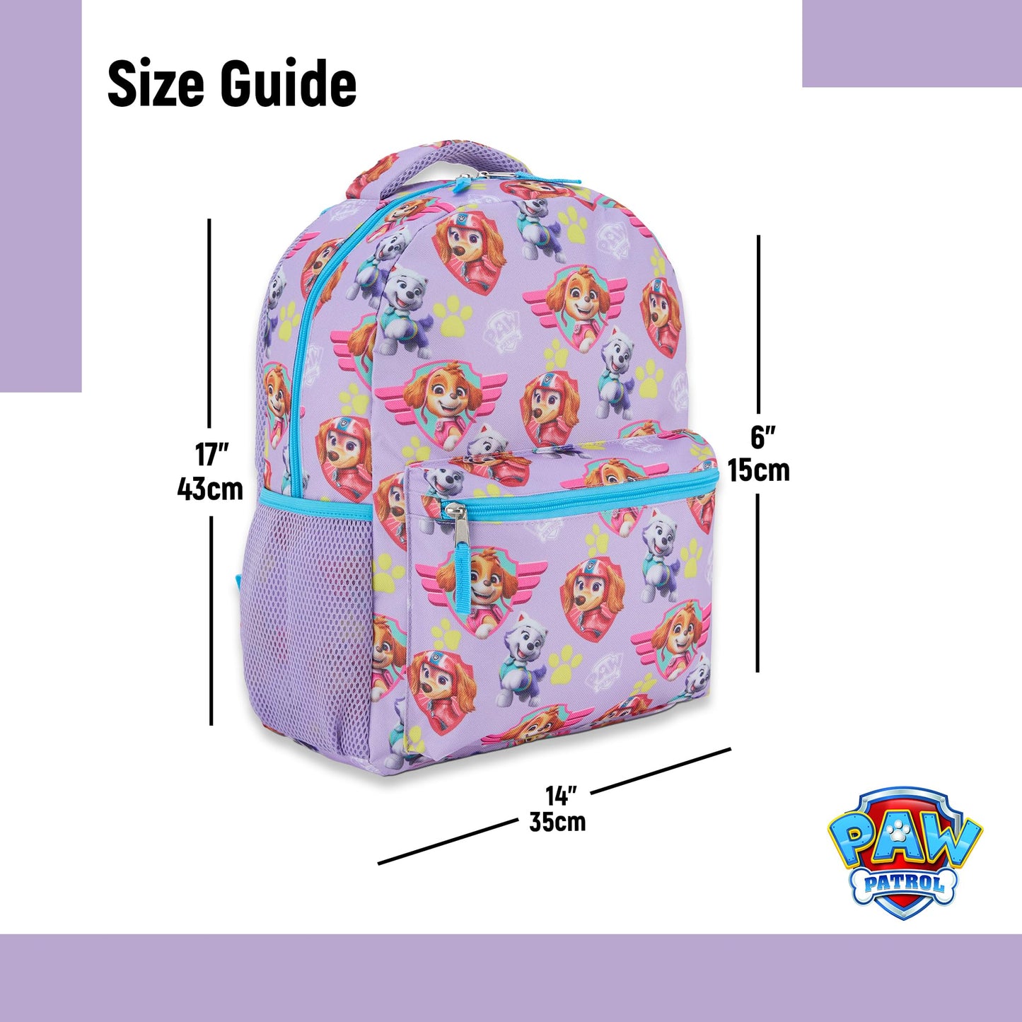 Paw Patrol Backpack for Kids - Chase, Skye, Marshall, Rubble, Rocky, Zuma, Everest, Liberty, and Ryder School Book Bag - Backpack for Boys Girls Toddlers and Adults - for Laptop and Lunch Box (Pink)