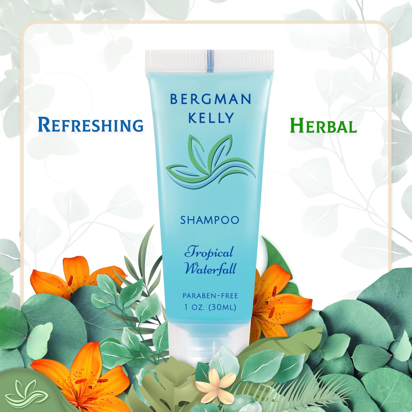BERGMAN KELLY - Travel Size Hotel Shampoo - 1 fl oz, 100 PK, Tropical Waterfall - Delight Your Guests with Revitalizing & Refreshing Hair Cleanser