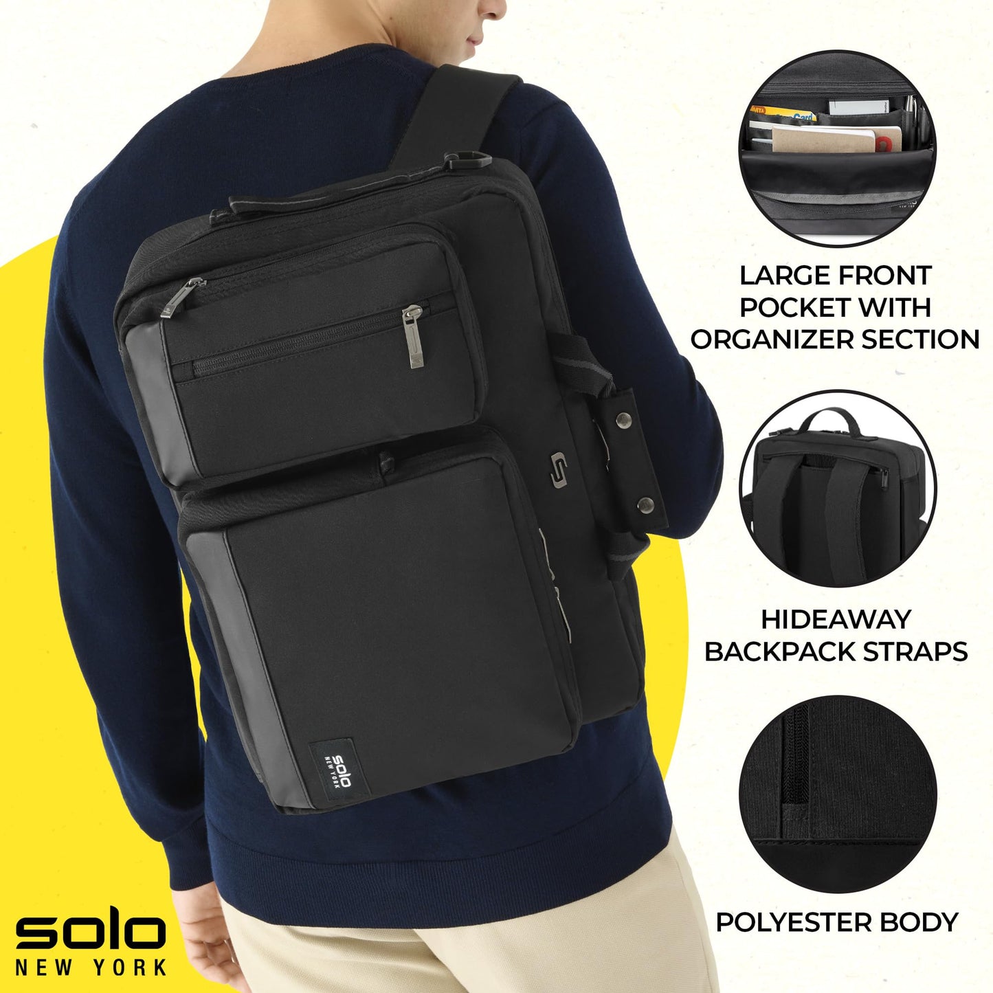 Solo New York Hybrid Briefcase Backpack - Laptop Carrying Bag for Women & Men, Fits 15.6" Computer, Brief for Travel & Work, Internal Tablet Pocket