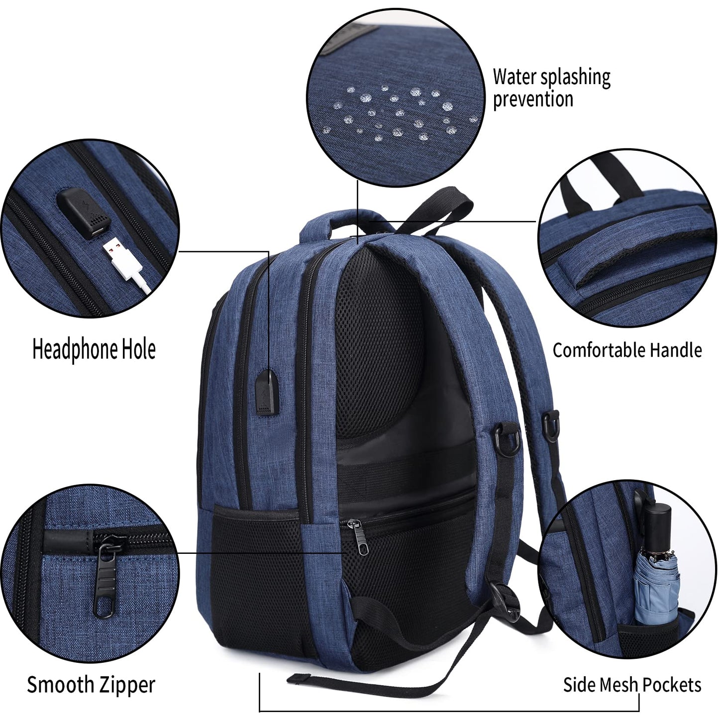 Monsdle Travel Laptop Backpack Anti Theft Backpacks with USB Charging Port, Business Work Bag 15.6 Inch College Computer for Men Women, Blue