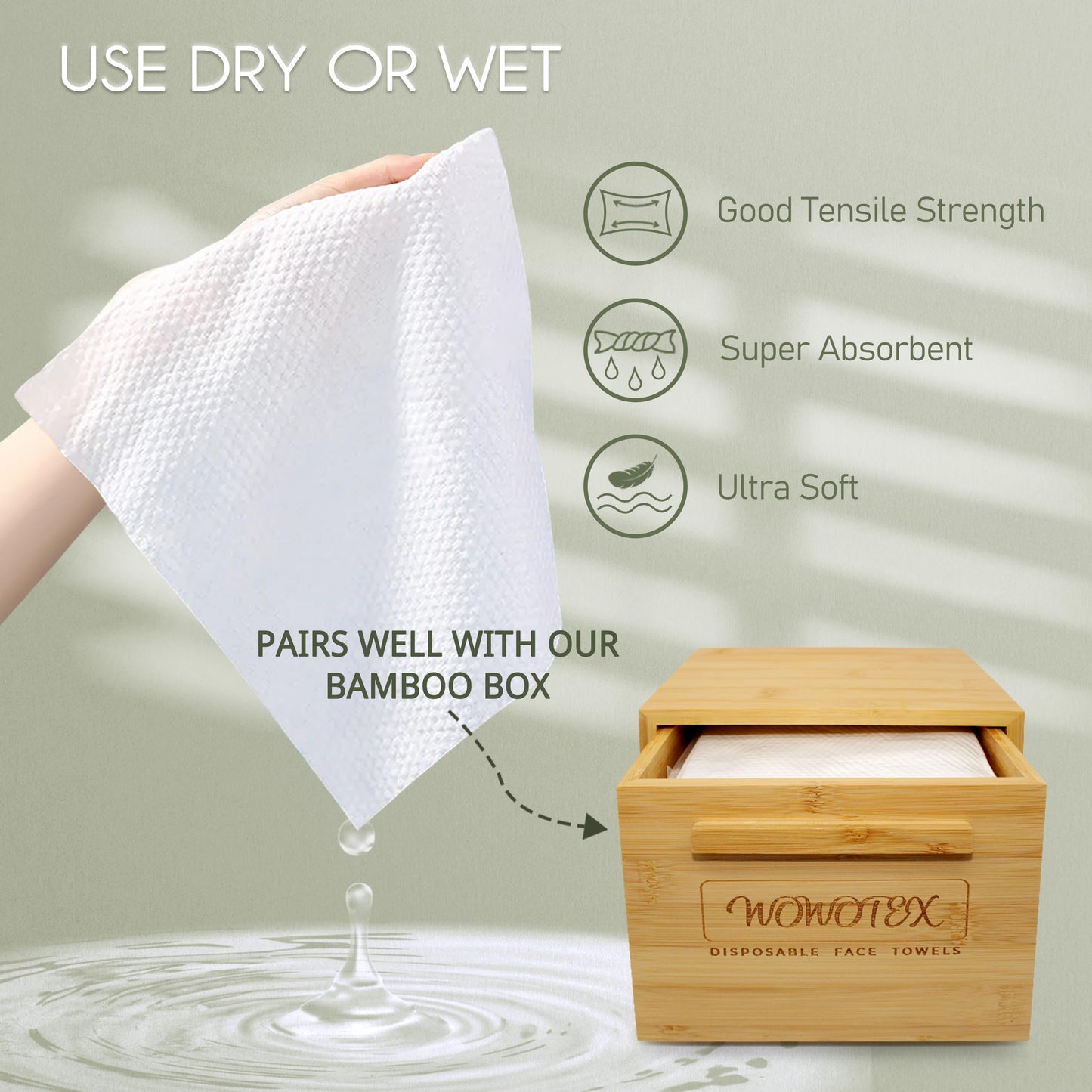 WOWOTEX Disposable Face Towel Biodegradable Large Dry Wipes 60 Count/Box Extra Thick Soft Clean Facial Towels for Sensitive Skin, Makeup Removing Beauty and Personal Care WOWOTEX