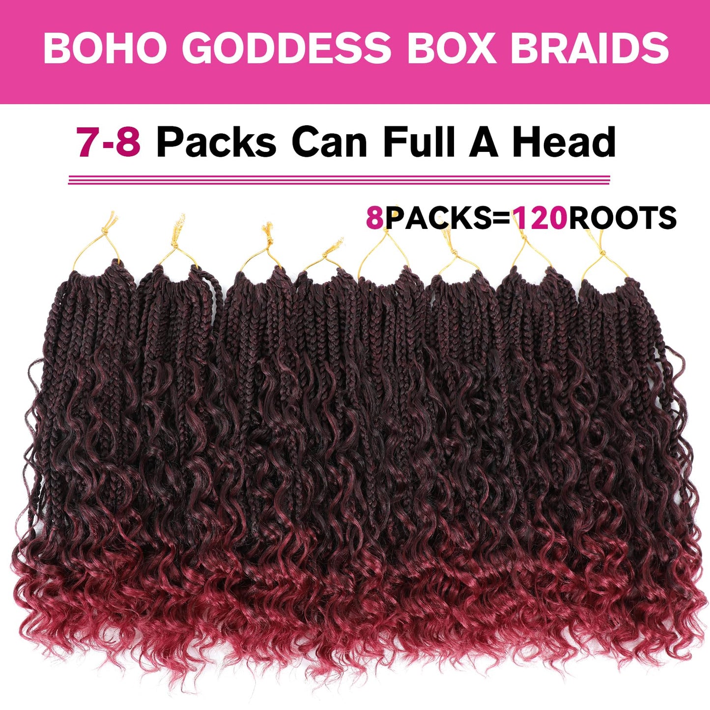 Wodun 12inch Goddess Box Braids Crochet Hair Boho Box-Braids with Curly Ends Bohemian Crochet Braid Pre-looped Synthetic Crochet-Hair for Black Women