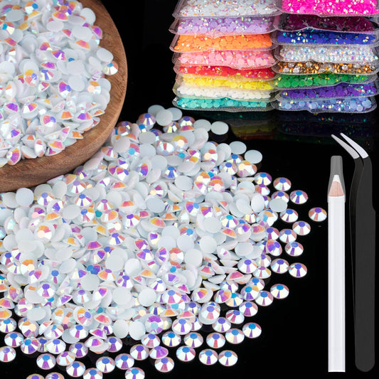 5000pcs 3mm Resin Rhinestones Bulk, White AB Flatback Round Jelly Rhinestones Bedazzling Non Hotfix Crystal Gems Large Quantity Wholesale for DIY Beauty and Personal Care BELLEBOOST Default Title