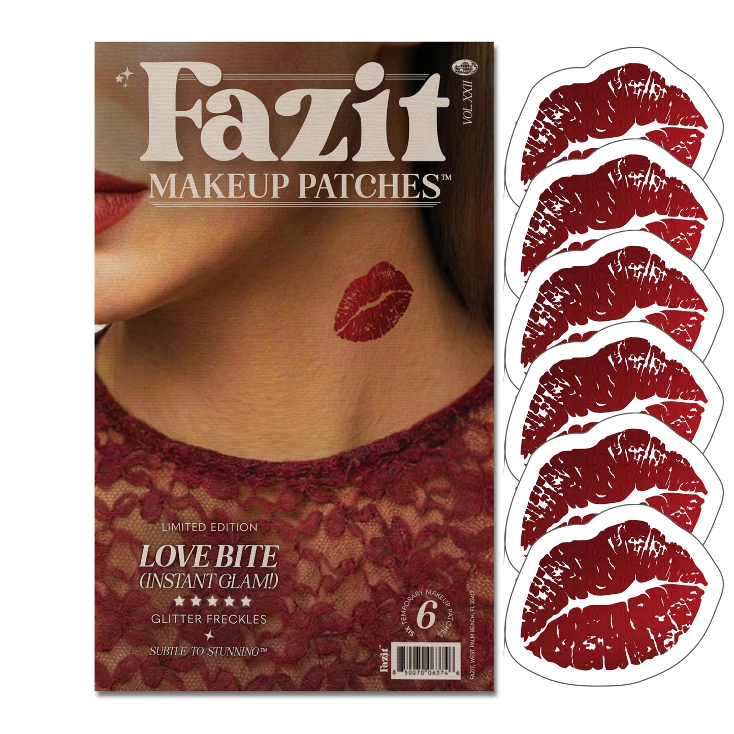 Fazit Makeup Patches - Love Bite - Glow Up Make-Up Patches - Cute Glitter Makeup Accessories For Women - Cosmetic Glitter For Face