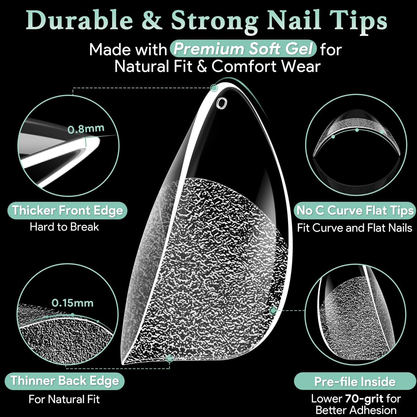 Leykosh Short Almond Nail Tips, 15 Sizes 240 PCS Clear Acrylic Soft Fake Nails Gel Nail Tips, Full Cover Pre-Shaped Matte Long Lasting Press on Nails Beauty and Personal Care LEYKOSH