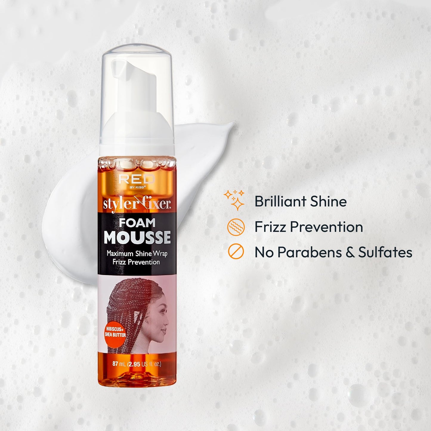 Red by Kiss Foaming Mini Travel Size Mousse, Maximum Shine Wrap Mousse, Reduce & Prevent Frizz, Define Curls, Hold Styles, Nourishes Dry & Crips Hair