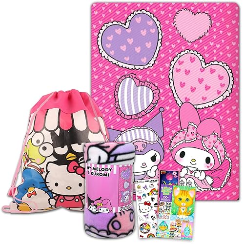 Hello Kitty Fleece Blanket Sleepover Set for Girls - Bundle with 45x60 Inch My Melody Throw Blanket, Hello Kitty and Friends Bag, Stickers and More |…