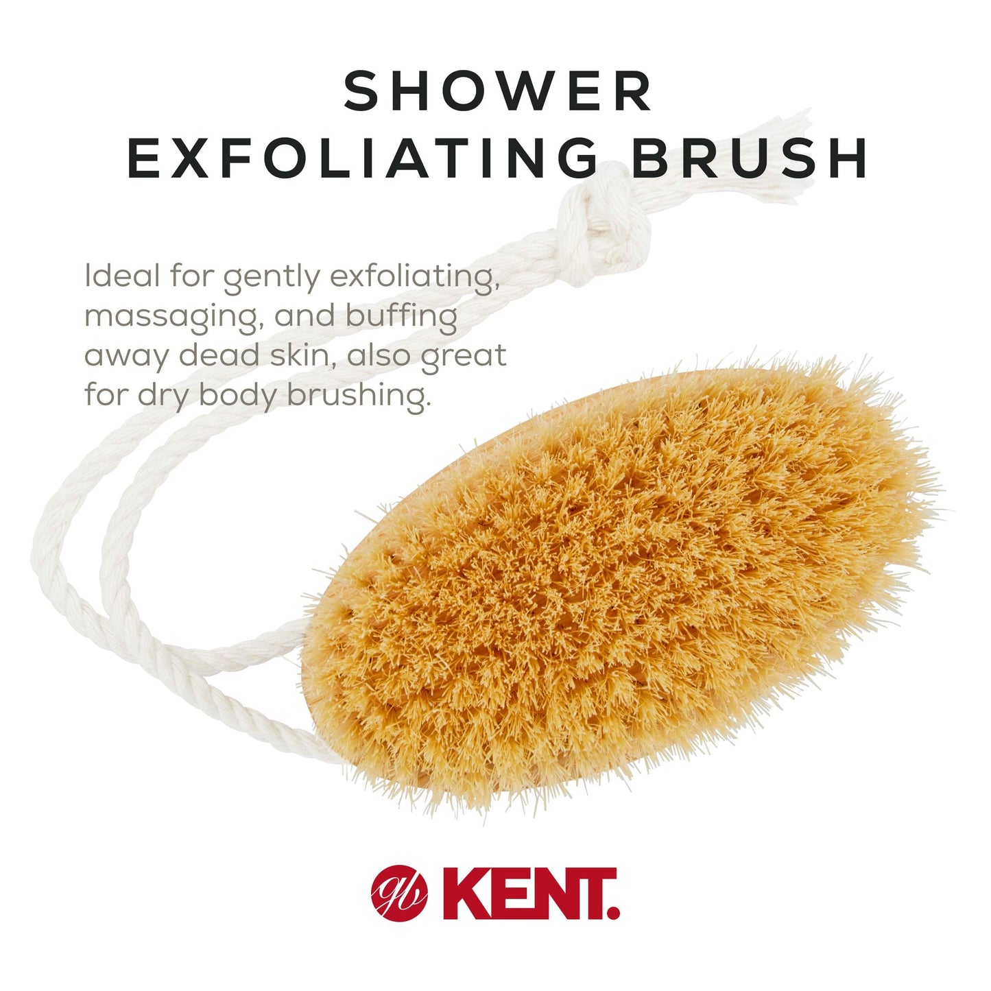 Kent FD11 Shower Brush with Wrist Strap - Exfoliating Body Brush for Wet or Dry Skin, Improves Circulation, Perfect for Lathering and Scrubbing, Made