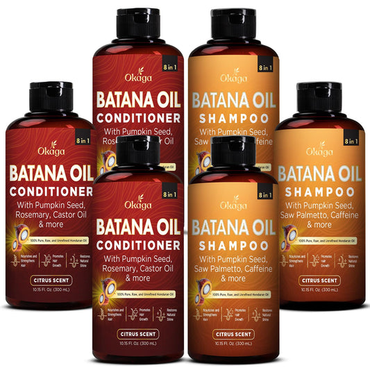 Batana Oil Shampoo & Conditioner Bundle, Aloe Vera Leaf Juice, Saw Palmetto, Caffeine, Biotin, Jojoba, Pumpkin Seed, Castor, Rosemary & Hydrolyzed